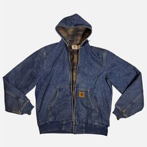 Vintage Carhartt J08 DST Denim Jacket Men's Med Blanket Lined Hooded Asap Rocky